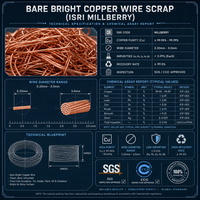Fil de cuivre Mill-Berry de haute pureté 99,9 %, cuivre rouge brillant provenant du Shandong pour le recyclage des métaux