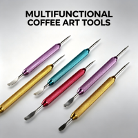 Outil professionnel double tête pour l'art du café latte, aiguille en acier inoxydable avec pointe spirale et cuillère large pour la création de motifs 3D en mousse