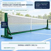 Filet d'entraînement de tennis modulaire et poteaux 6,65 m, filet en PE, structure en acier et aluminium, tensionnement manuel par manivelle pour entraînement intérieur et extérieur