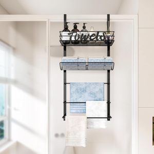 Custom 5-Tier Wall Mounted Steel <b>Towel</b> <b>Rack</b> <b>Over</b> <b>Door</b> Storage Organizer with Metal Shelf for Bathroom - Product Image 2