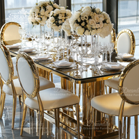 Table de mariage en verre avec miroir rectangle moderne Mobilier de banquet en acier inoxydable et or pour les repas et les fêtes d'hôtel