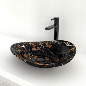 Lujoso Lavabo de Mármol Negro Portoro Gold para Baño, Diseño Rústico de Forma Irregular con Vetas Blancas, OEM DS-1449A - Product Image 1