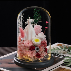 Cadeau de la Saint-Valentin, robe de mariée, fleur artificielle, rose sous cloche en verre, cadeau créatif pour petite amie, anniversaire - Product Image 2