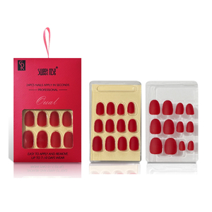 Lot de 24 <span class=keywords><strong>faux</strong></span> <span class=keywords><strong>ongles</strong></span> à presser pré-collés Sweet Rose, rouge mat, ovales, courts, couvrants, pour femmes - Product Image 5