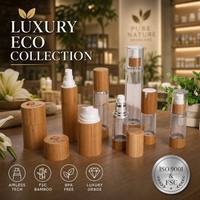 Set Botol Pompa Tanpa Udara Bambu Mewah Ramah Lingkungan, Wadah Krim Kosmetik Isi Ulang, Wadah Losion, Pasokan Grosir