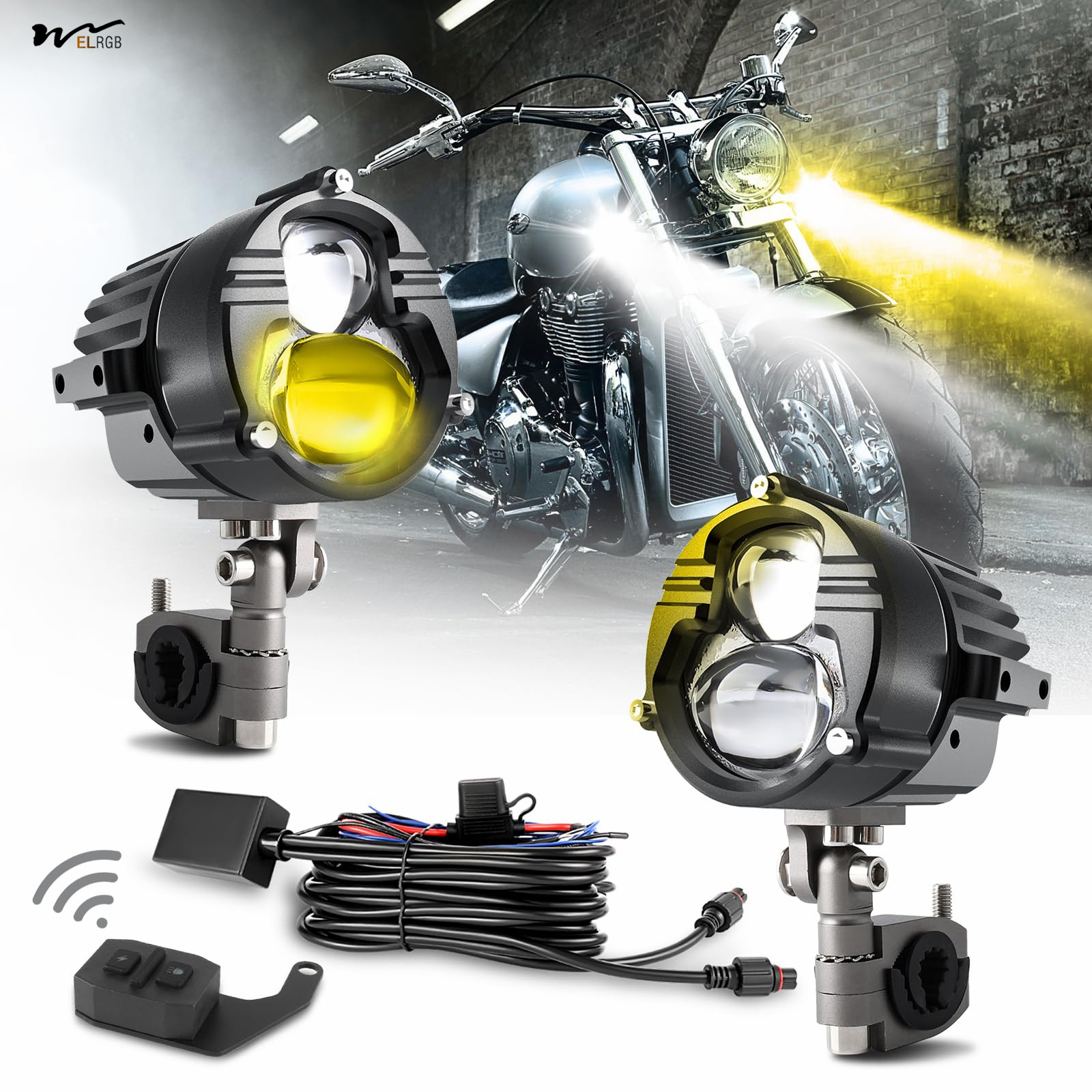 Motorcycle Fog Light 3000 LM Amber White Strobe Lamp 5 Modes Off-road Work Light Spotlight LED Driving Light