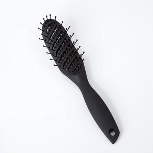 Excellent Quality Black Handle Nylon Curved Comb Plastic Paddle Detangling Hair Brush Vent Heatproof Brush