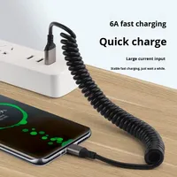 Kabel Data Pegas Tembaga Murni Berlapis Logam 1.5m, TPU Silikon, Tipe-C, Pengisian Cepat, Dapat Ditarik, Power Bank Mobil untuk iPhone 15/16/17