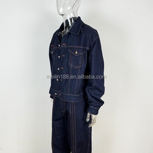 Custom 3d Embroidery Logo Streetwear 100% Cotton Oversized Vintage Acid <b>Wash</b> Denim Jacket and Jeans Pants Denim Set Men - Product Image 4