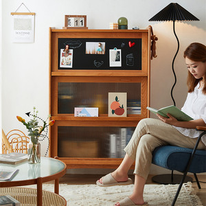 Librería de madera de cerezo con puerta de vidrio, gabinete de almacenamiento multifuncional para sala de estar o estudio - Product Image 3