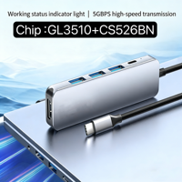 Hub USB C 5 en 1 de Aleación de Aluminio, Listo para Enviar, con Carga Rápida PD de 100W, 5 Puertos Tipo C USB 3.0 para PC, Laptop, Estación de Acoplamiento