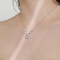 Dylam Dainty Charm Chaîne à maillons en argent sterling 925 plaqué rhodium Rose 5A Cubic Zirconia Diamond Jewelry Pendentif Collier