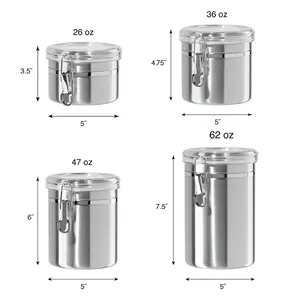 Stainless Steel 4pcs Brushed Tea Coffee Sugar Kitchen Storage Tins Metal Canister Set With Countertop Window View