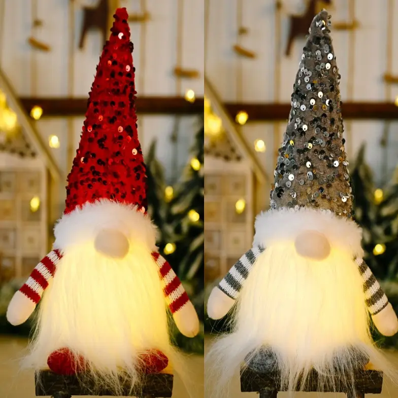 Christmas Decoration Supplies Plush Gnome with LED Light Xmas Gnome Ornaments