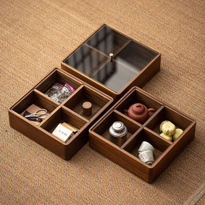 Caja de Almacenamiento de Madera de Nogal con Cuatro Compartimentos, Bandeja Rectangular de Doble Capa para Dulces, Frutas y Nueces, Color Sólido, para Uso en Hoteles, Té y Café - Product Image 4