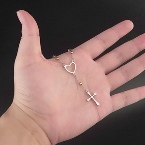 Pulsera de Acero Inoxidable Chapada en Oro OEM para Mujer, Joyería de Fábrica, Rosario con Corazón Grabado para Católicos, Pulseras de Moda con Eslabones - Product Image 3