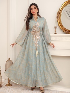 Abaya de luxe Ramadan Dubaï avec broderies de sequins, manches en résille, kaftan avec ceintures, costume pour <span class=keywords><strong>femme</strong></span> musulmane, robes amples élégantes - Product Image 2