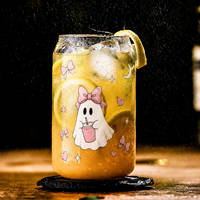 Gobelet en verre transparent fantôme mignon personnalisé avec logo, 16 oz, avec couvercle en bambou et paille en verre, idéal pour les cadeaux de fête d'Halloween (vente en gros)