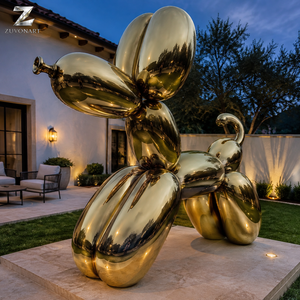 Sculpture de chien <span class=keywords><strong>ballon</strong></span> en acier inoxydable électroplaqué, art animalier poli pour la décoration de hall d'hôtel, centre commercial, place publique, jardin et aménagement paysager - Product Image 3