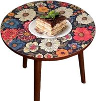 Meja Kopi Bundar Berbahan Kayu Solid dengan Motif Cetak, Cocok untuk Dekorasi di Ruang Tamu atau Kantor