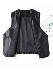 <span class=keywords><strong>Gilet</strong></span> élégant et tendance en cuir PU respirant, col en V, boutonné, uni, pour <span class=keywords><strong>costume</strong></span>, printemps-automne, veste polyvalente formelle en coton - Product Image 3