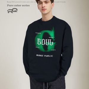 Camiseta de cuello redondo holgada con estampado de marca de moda para hombre joven, 100% algodón puro, tejido de punto resistente, manga larga, informal, para campus - Product Image 1
