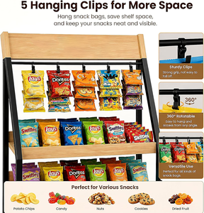 Espositore per Snack a 3 Livelli Personalizzato per Bancone, Organizzatore per Caramelle e Patatine con Ganci, Supporto in Metallo e Legno per Casa/Negozio/Ufficio/Cucina - Product Image 2