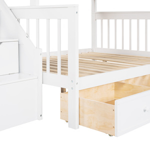 Lit superposé d'angle en bois massif blanc en forme de L avec rangement et double échelle pour enfants et adultes - Product Image 5