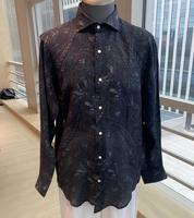Kemeja Linen Kasual Musim Panas Pria, Bernapas, Cetak Pigmen, Kerah Kancing, Warna Solid, Lengan Panjang