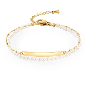 Pulseras de Barra Grabadas <span class=keywords><strong>en</strong></span> Blanco de Doble Capa con Perlas de Imitación, Chapadas <span class=keywords><strong>en</strong></span> Oro de 18K, de Acero Inoxidable, Joyería de <span class=keywords><strong>Amistad</strong></span>, de Moda, Gran Venta INS - Product Image 4