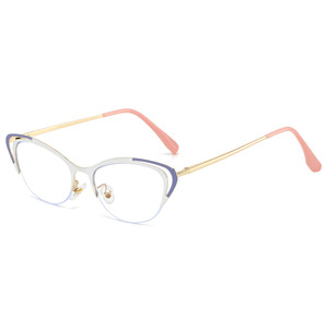 Tốt nhất bán Cat Mắt Kính máy tính cho phụ nữ ánh sáng màu xanh kính quang học Hollow nửa khung kim cương kim loại theo toa - Product Image 2