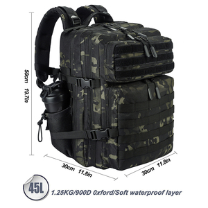 Sac à dos tactique Trailpop en toile Oxford haute densité résistante à l'eau, équipement de <span class=keywords><strong>patrouille</strong></span>, 45L, noir camouflage - Product Image 3