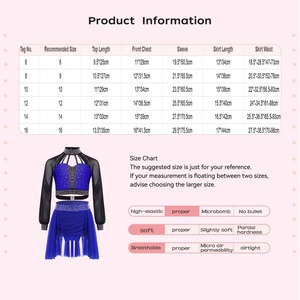 Costume de scène pour filles de 6 à 16 ans, tenue de danse de patinage artistique, haut court avec jupe, ensembles pour spectacles de scène - Product Image 6