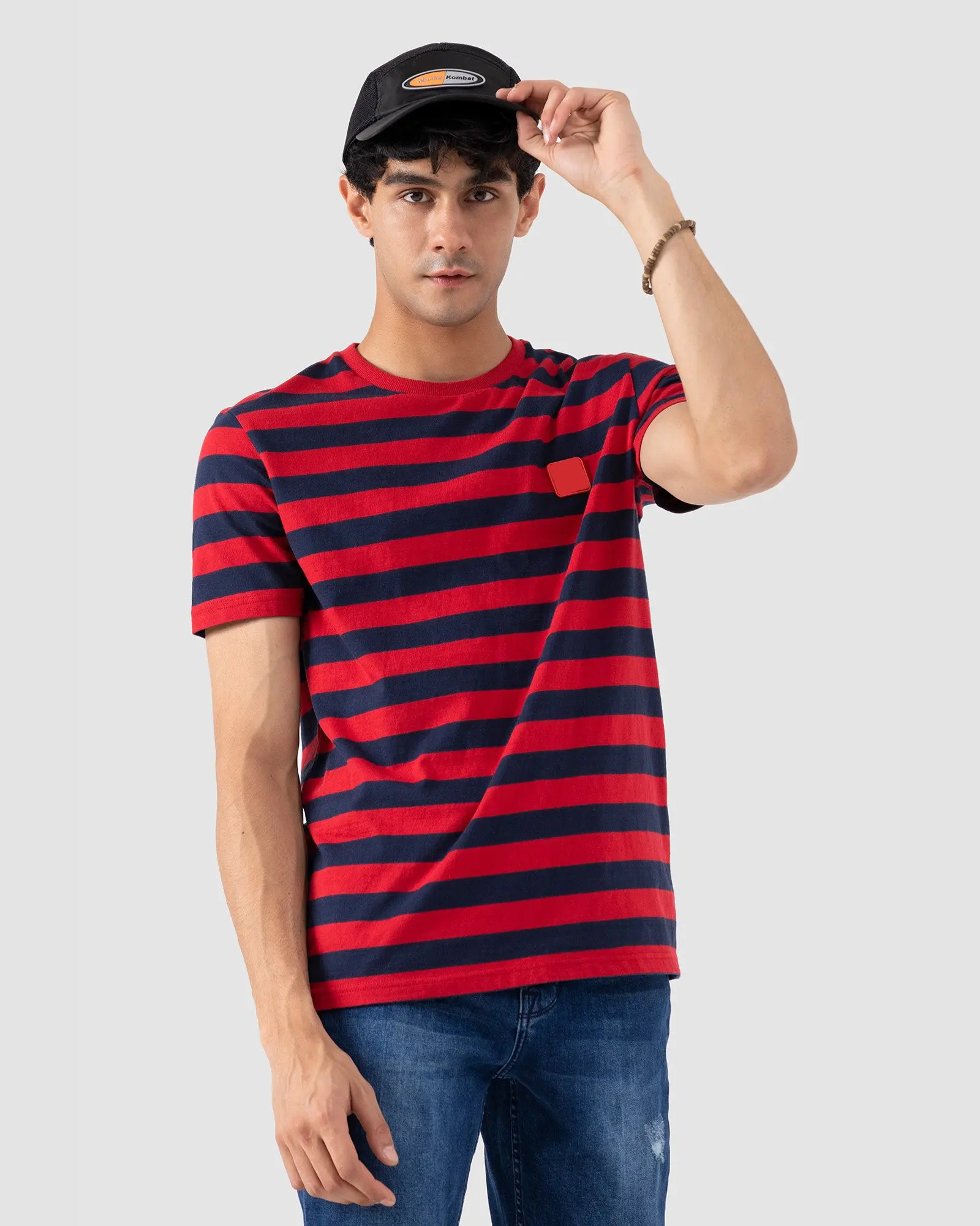Short-Sleeved Man Stripe T-shirt For Male Clothing Round-Collar Tops Tees