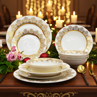 Service de table en porcelaine fine Karosa, 24 pièces, décor doré en relief – Vaisselle de luxe pour la maison et les hôtels