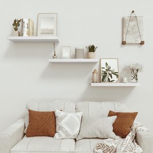 Étagères murales flottantes modernes en bois <span class=keywords><strong>blanc</strong></span> sculpté, moulées par injection, avec quatre niveaux pour le rangement d'outils - Product Image 6