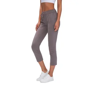 Summer and Sprin Naked Feeling Yoga Pants Draw String Waistband Stretchable Sports Leisure Cropped Yoga Pants - Product Image 1