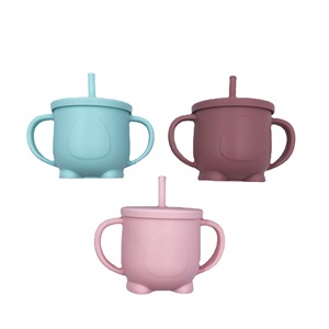 Vaso de silicona para bebé con doble asa, vasos de entrenamiento de silicona para bebés con pajitas, recipientes reutilizables para bebés, niños pequeños y niños. - Product Image 1