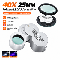 40x25mm Folding Loupe LED Lamp UV Money Detector Antique Jewelry Antique Appraisal 45X Portable Measuring Magnifying Glass