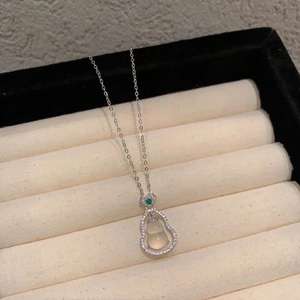 S925 Pure Silver Handle Small Gourd Double Pendant <b>Necklace</b> New Chinese Natural Blue Water Jade <b>Fine</b> <b>Necklaces</b> - Product Image 3