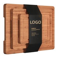 Bamboe snijplankjes serveerplank set, bamboe snijplanken met sapgoot voor keukenbereiding en serveren (set van 3)