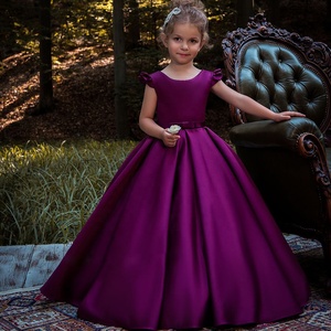 Abito <span class=keywords><strong>da</strong></span> Cerimonia in Raso con Gonna a Palloncino per Bambine, Vestito Viola con Fiori - Product Image 1