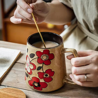Grande tasse à café, thé ou eau en céramique réutilisable, motif floral classique, grande capacité 700 ml, durable, sans danger pour les aliments, pour le bureau, la maison ou comme cadeau.