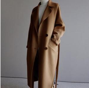 Wholesale 2026 Autumn and Winter New Solid Color <strong>Coat</strong> Korean Mid-length Loose Over the Knee <strong>Waist</strong> Casual <strong>Women</strong> Woolen <strong>Coat</strong> - Product Image 3