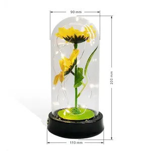 Colored Glass Preserved Eternal Sunflower Lovely Artificial Flower LED Light Unique Gifts Valentine Love Theme Model Product