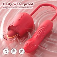 Doppelseitiger Rosen-Vibrator Sexspielzeug mit Zungenleck-Vibratoren für Klitoris- und Brustwarzen-Vergnügen, Flatternder Dildo für G-Punkt und Anal