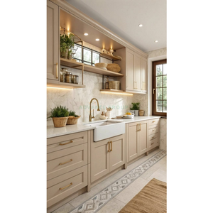 Meuble de cuisine minimaliste en placage de chêne blanc scié naturel avec îlot courbé à rainures et squelette en bois intégré - Product Image 3