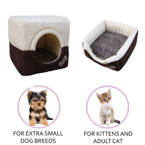 Cama para gatos 2 en 1 autocalentable, forma <span class=keywords><strong>de</strong></span> cueva plegable con espuma <span class=keywords><strong>de</strong></span> alta elasticidad, cama rectangular <span class=keywords><strong>de</strong></span> felpa para gatos, perros pequeños, embalado en cartón - Product Image 4