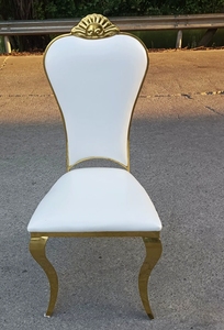 Chaise d'hôtel en acier inoxydable avec cadre doré et assise rembourrée blanche, design élégant pour banquets, mariages et événements culinaires - Product Image 3