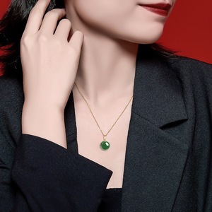 Haute qualité <span class=keywords><strong>He</strong></span> <span class=keywords><strong>Tian</strong></span> Jade 18k S925 collier Style religieux boule forme Jade jaspe pendentif plaqué bijoux en pierre naturelle - Product Image 5